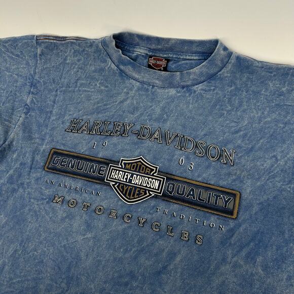 VTG y2k 2000 Men's Blue Acid Wash Harley Davidson Motorcycles Graphic T Shirt~ M - Picture 4 of 8